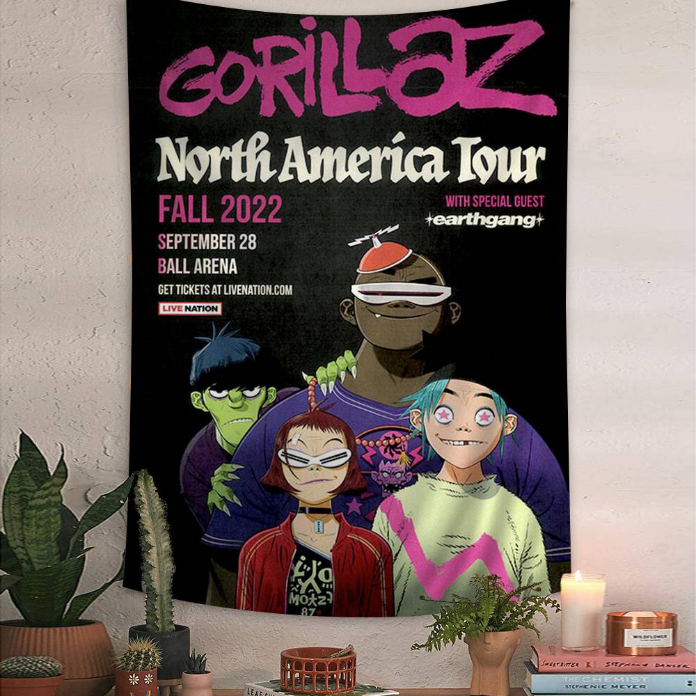 Retro Gorillaz Poster Musikdrucke Gedruckte Große Wandteppiche Hängend Tarot Hippie Wandteppiche Schlafsaal Günstig Hippie Wandbehang