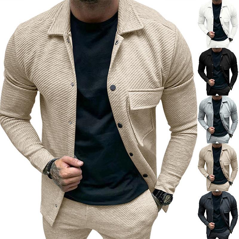 Autumn Casual Heavyweight Twill Lapel Long-sleeved Top European and American Single-breasted Men's Solid Color Slim-fit Jacket