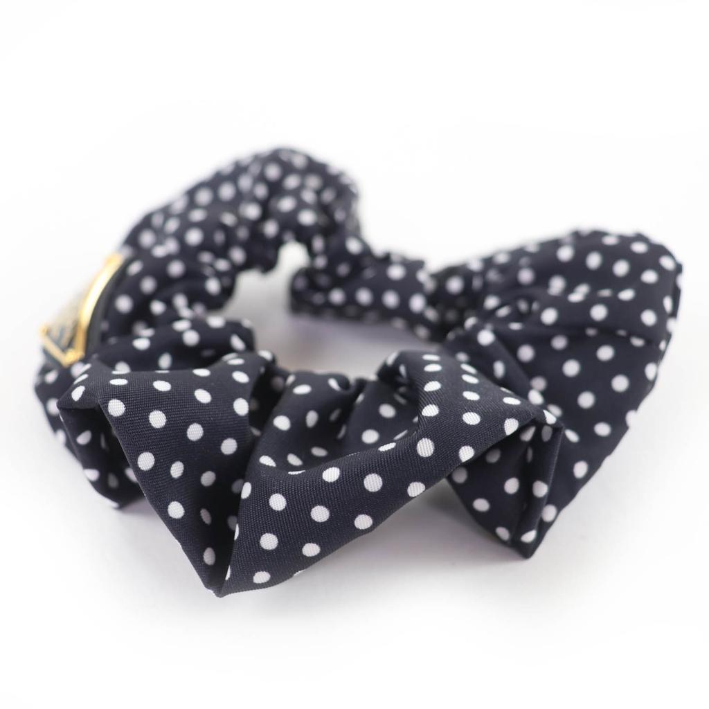 Pristine PRADA hair accessory Triangle logo Tessuto dot pattern scrunchie 1IF015 Used