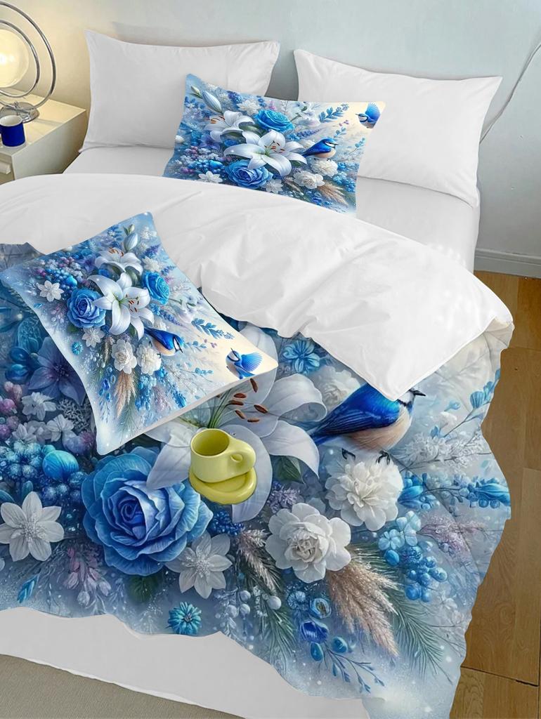 Bluebird Lily Flower Pattern 3D Printed Down Duvet Cover Set Soft And Comfortable Bedding Set Flower Style Quilt Cover Pillowcas