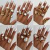 Design Sense Liquid Metal Glossy Ring Set, Baroque Imitation Pearl Open Ring