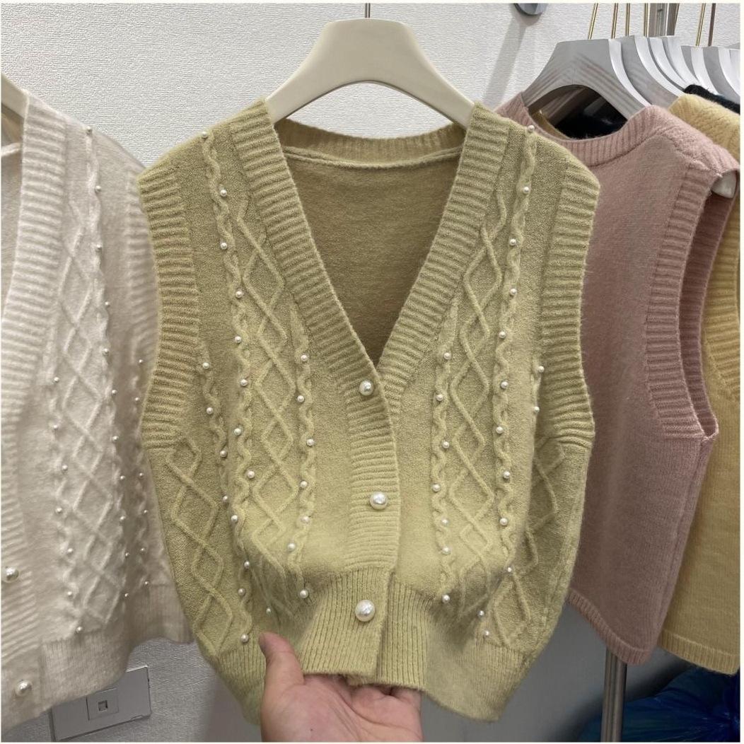 

Spring and Autumn Women s V-neck Knitted Cardigan Vest Women s Outerwear Small Tank Top S оливковий