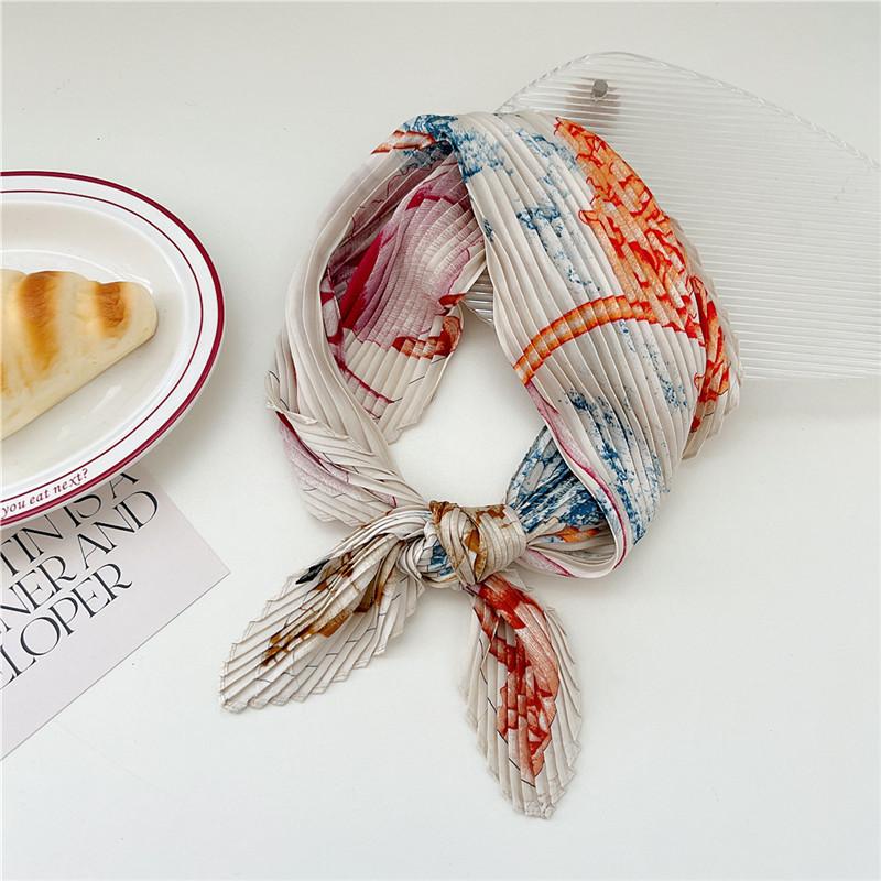 70cm Crumpled Scarf Kerchief Print Square Scarves Women DIY Hair Band Ribbon Headscarf Bandanas Headband Neck Wraps Neckerchief