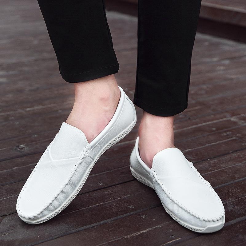 Leather Men Shoes Luxury Designer 2026 Casual Slip On Flats Penny Loafers Men Moccasins White Male Driving Shoes Chaussure Homme