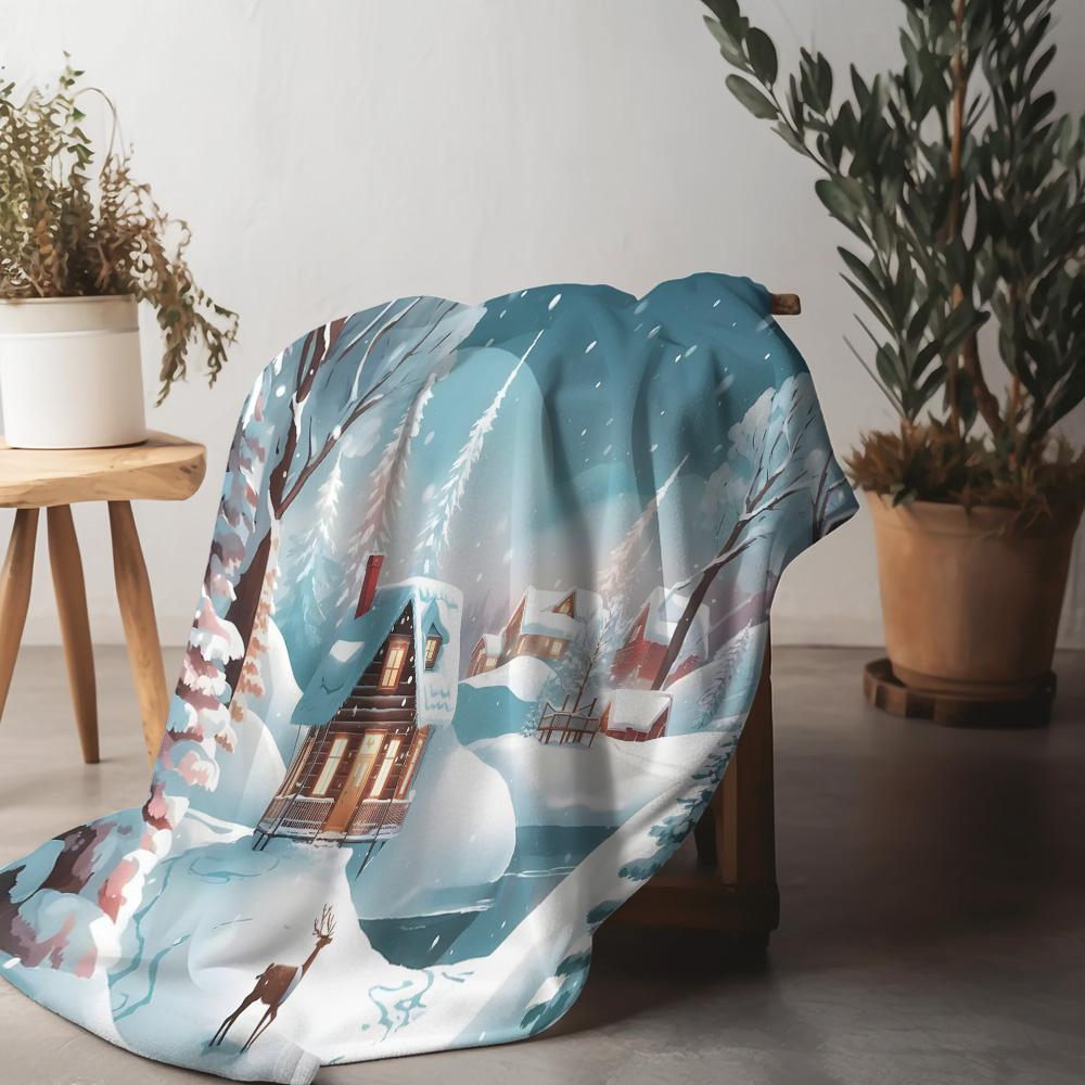 Tuniu Winter Cabin Landscape Fleece Blanket for Sofa Bed Room Throw Soft Warm Cozy Decorative Throw Blanket 75x90cm