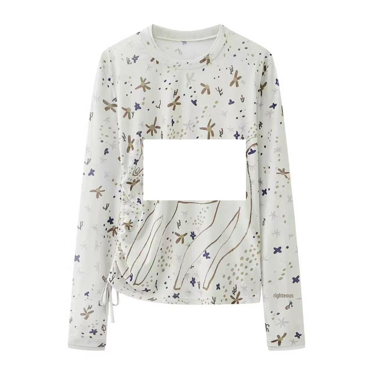 In Stock Spring 2026 Cartoon Pony Print Drawstring Slim Fit Long Sleeve T-shirt Large