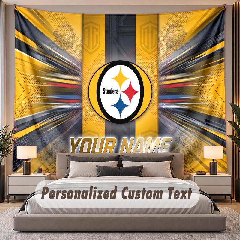 Custom Name Text Tapestry Pittsburgh Steelers Personalized Polyester Wall Tapestry For Bedroom And Room