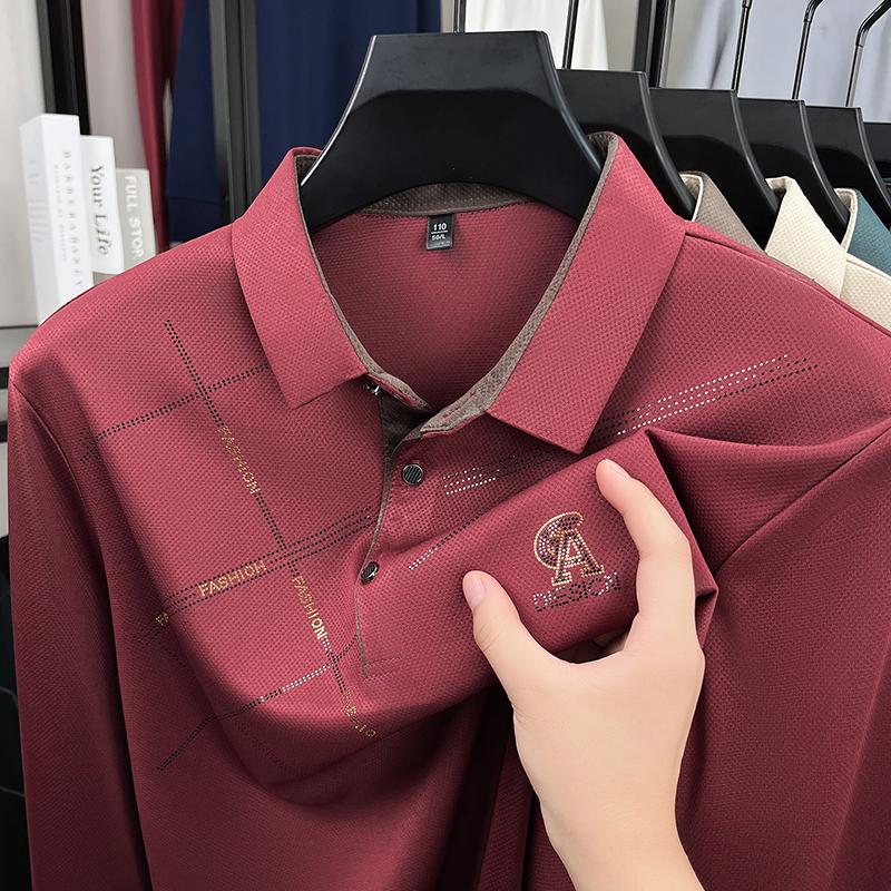 

Мужская рубашка-поло с длинным рукавом Diamond Laser Bright, осенняя новинка, футболка с лацканами, деловая повседневная свободная рубашка с длинным рукавом L