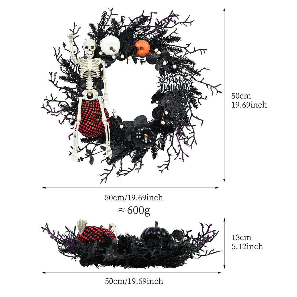 1PC HALLOWEEN wreath Simulated Skull Halloween Haunted house horror party decoration Door hanging purple wreath and rattan ring