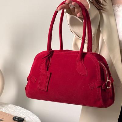 Geantă de nuntă retro roșie pentru femei, nouă, la modă, textură high-end, nișă, navetă, piele mată, portabilă, geantă messenger