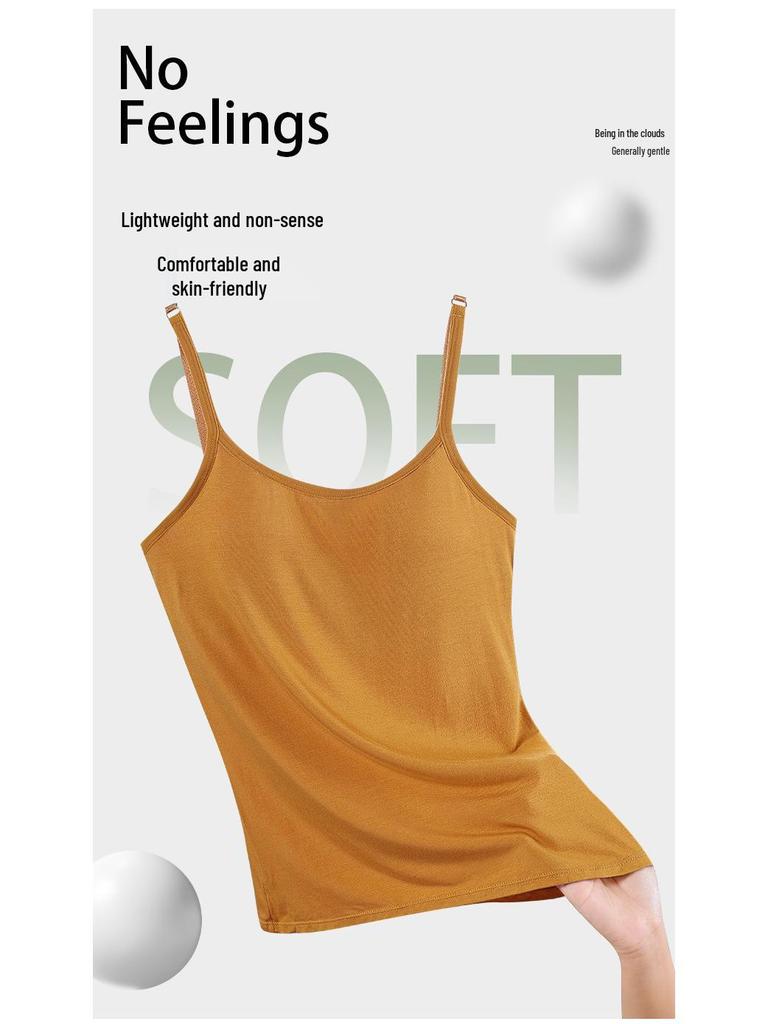 Women's One-Piece Camisole with Built-In Pads: Wire-Free, Adjustable Spaghetti Straps, Ideal Bandeau Base Layer