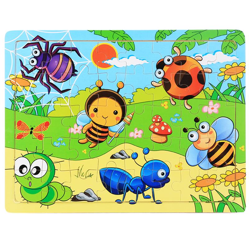 Wooden 40-piece puzzle, children's animal dinosaur cartoon wooden plane puzzle, baby early education educational toys