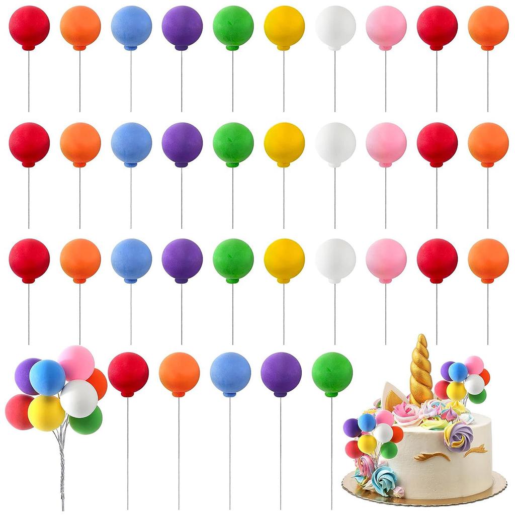 40 kusů mini balónkových ozdob na dorty Barevná duha Ozdoba na dort Kulaté hliněné kuličky Ozdoby na cupcaky pro narozeniny s duhovým jednorožcem