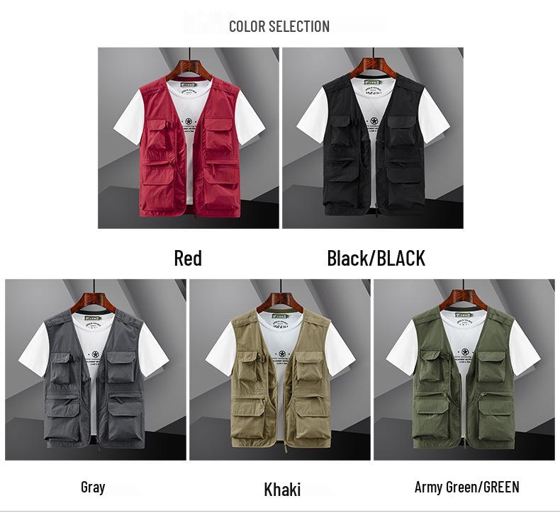 Men's Outdoor Multi-Pocket Mesh Fishing Vest with Logo Print