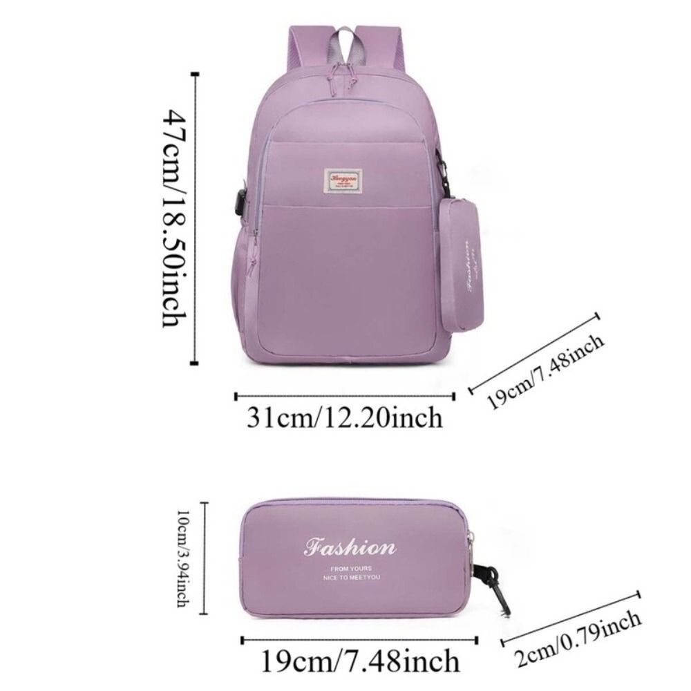 Fashion Solid Color Laptop Backpack Nylon Large Capacity Students School Bag with Mini Storage Pouch Lightweight Travel Daypack