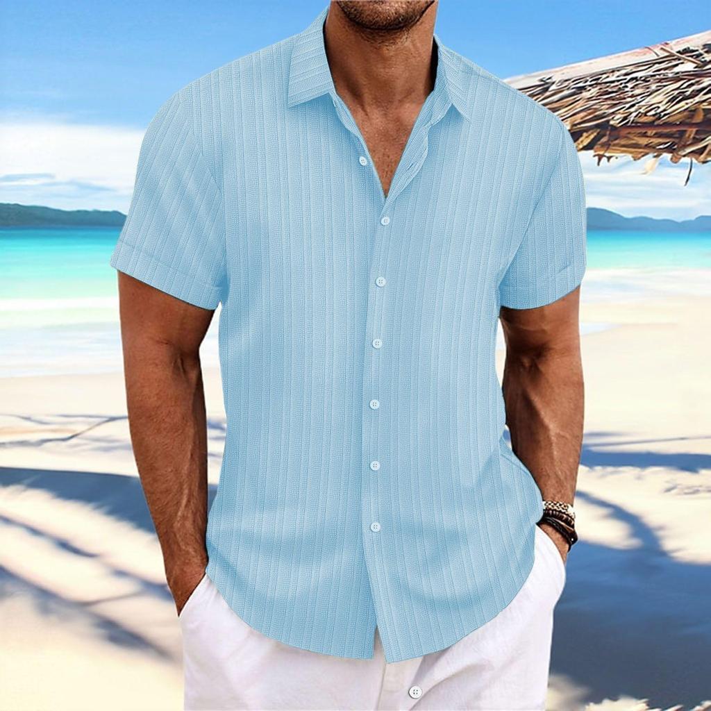 Europäisches Herren-Kurzarm-Baumwoll-Leinen Casual Lockeres Atmungsaktives Jacquard-Hemd
