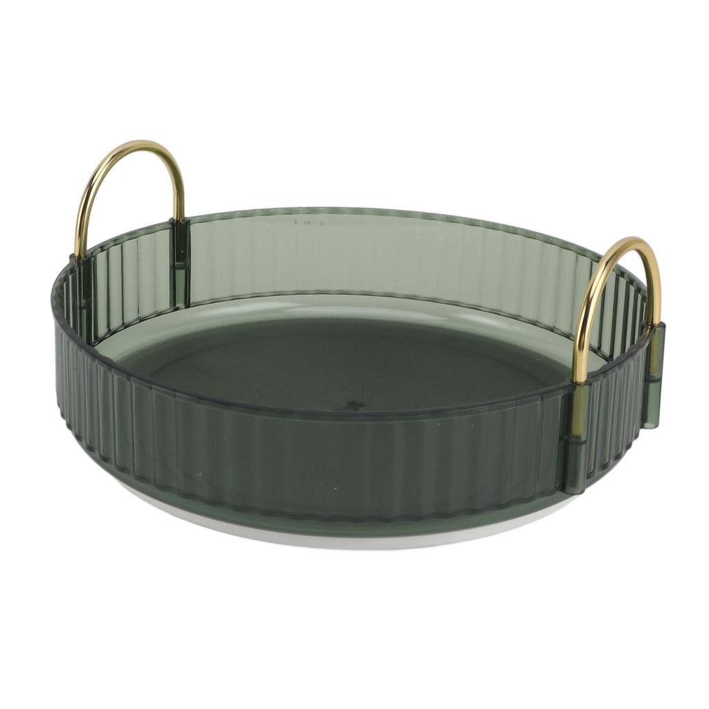 Round Storage Tray 360 Degree Rotating Waterproof Clear Desktop Display Tray with Dual Handles for Bedroom Bathroom
