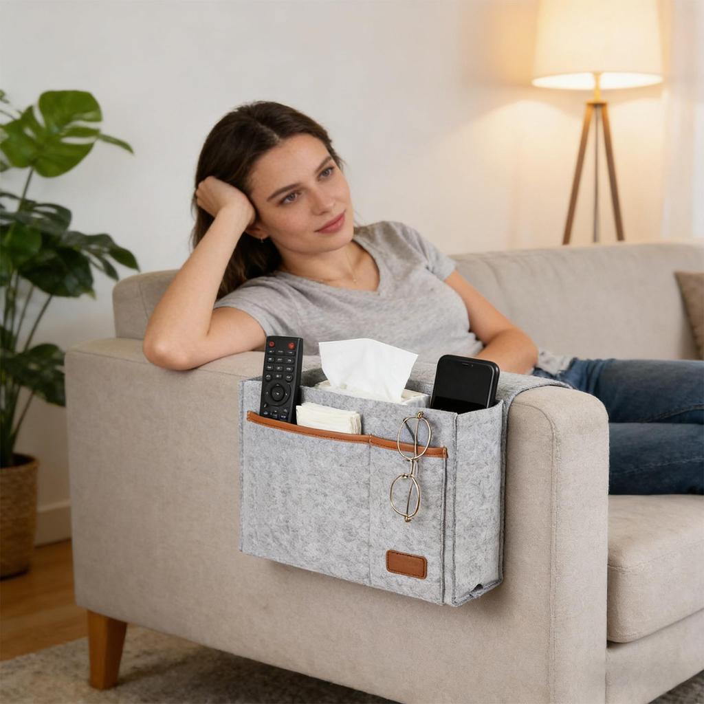 Sofa Armrest Storage Bag Felt Bedside Pocket Multi-Pocket Sofa Armrest Organizer Armchair Remote Control Storage