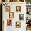 Framed Art Magnets for Housewarming Gifts Cute Cat Magnetic Fridge Magnet, Vintage Wooden Picture Frame, Fun Gift Lovers Renters Scene Decor