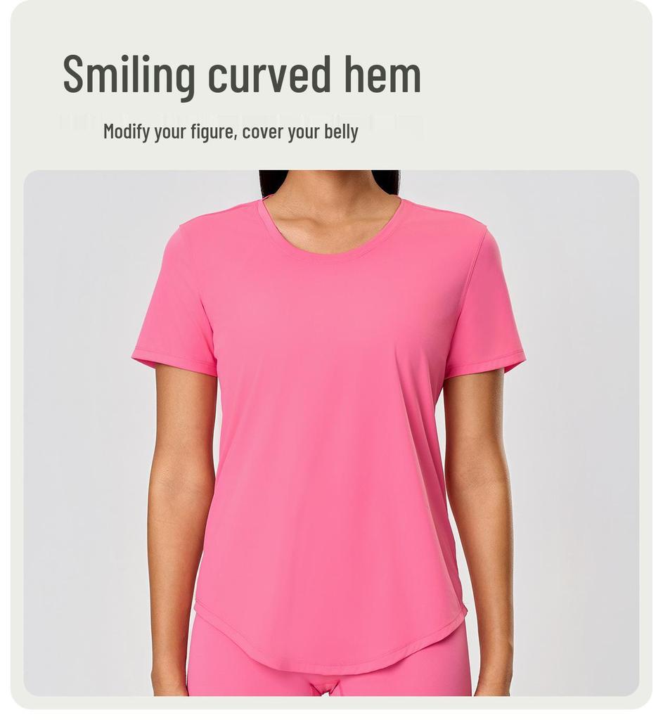 Vår/Sommar 2023 Dam Casual Lös T-shirt för Löpning och Yoga med Bar-Känsla