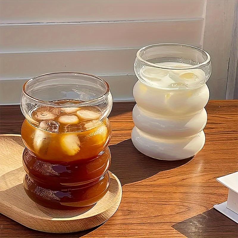 Lot de 4 tasses en verre Caterpillar avec pailles, tasses à eau en verre borosilicaté, tasses à café glacé, verres à boire pour jus, lait, thé et plus encore, été et hiver