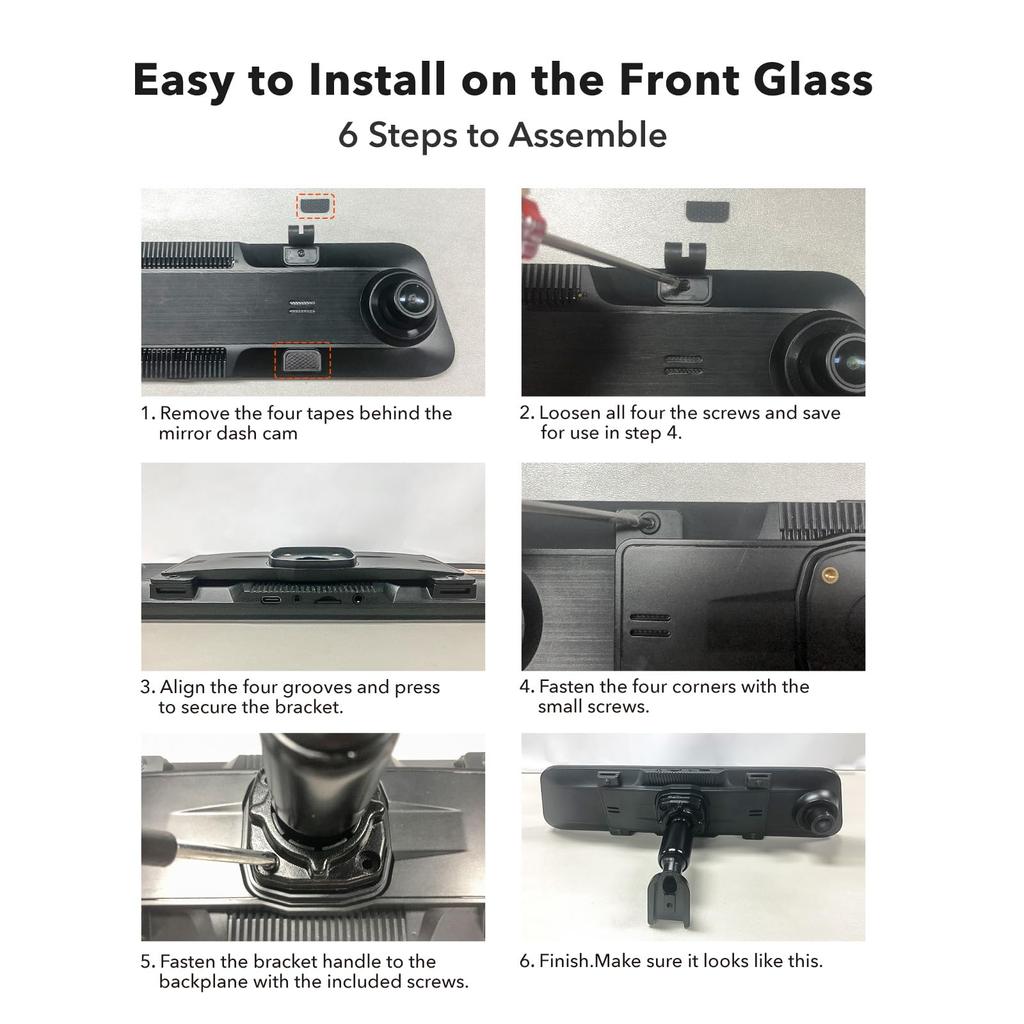 WOLFBOX OEM Bracket for Mirror Dash Cam 12 Inch Mirror Dash Cam Mount Bracket Arm for Car DVR Instead of Strap