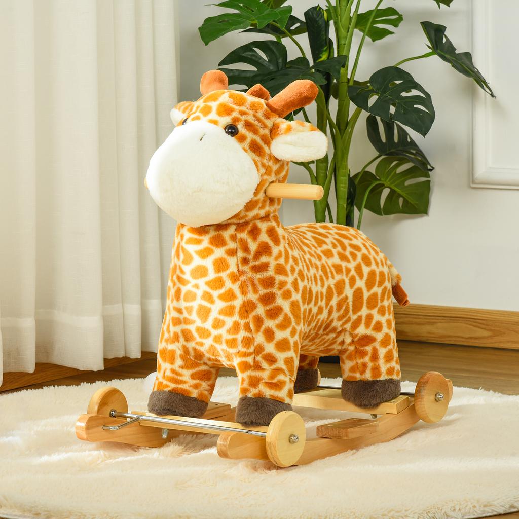 Schaukel-Tier Giraffe mit Soundeffekt, Rädern, Griffen, Plüsch Schaukeltier für Babys, Schaukelsitz für Kleinkinder 3-6 Monate