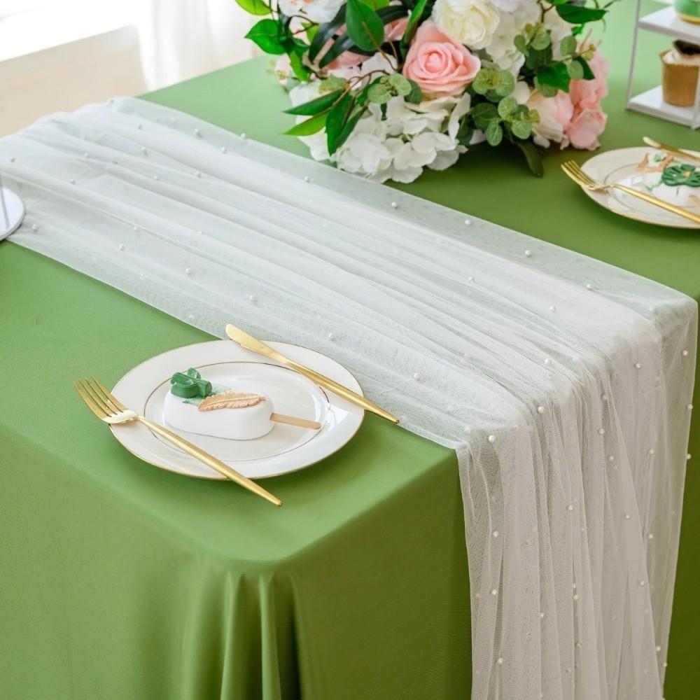 0.75*3M Table Flag Pearl Tulle Gauze Mesh Pearl Chiffon Semi Transparent Sheer Drapes Table Cloth Birthday Party