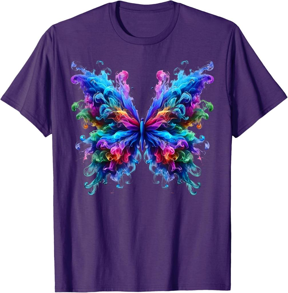Vibrant Smoke Butterfly Graphic Tee Men's Breathable Crewneck Casual Trip T-Shirt