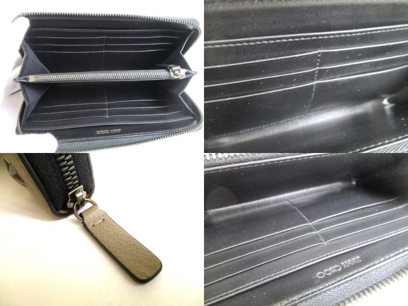 Authentic Jimmy Choo Metal Stars Taupe Leather Round Zip Wallet CARNABY #9979  Refurbished