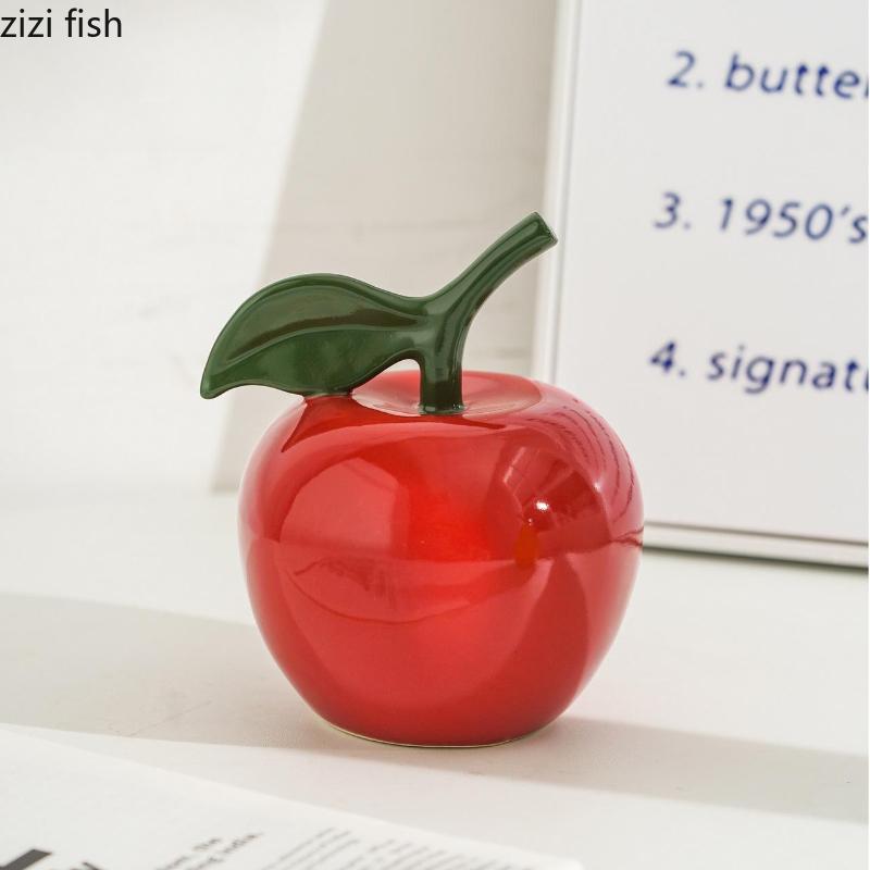 Apple Pear Ornament Ceramic Simulation Fruit Statue Sculpture Artwork Birthday Gift Home Decoration Crafts Miniatures Figurines