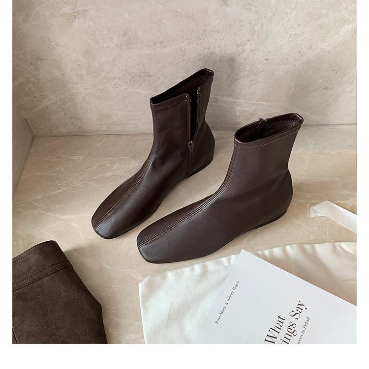 Hroznová matka podzim a zima nové vnitřní zvýšení výšky 3 cm boční zip tenké boty elastické boty dámské ploché retro krátké boty