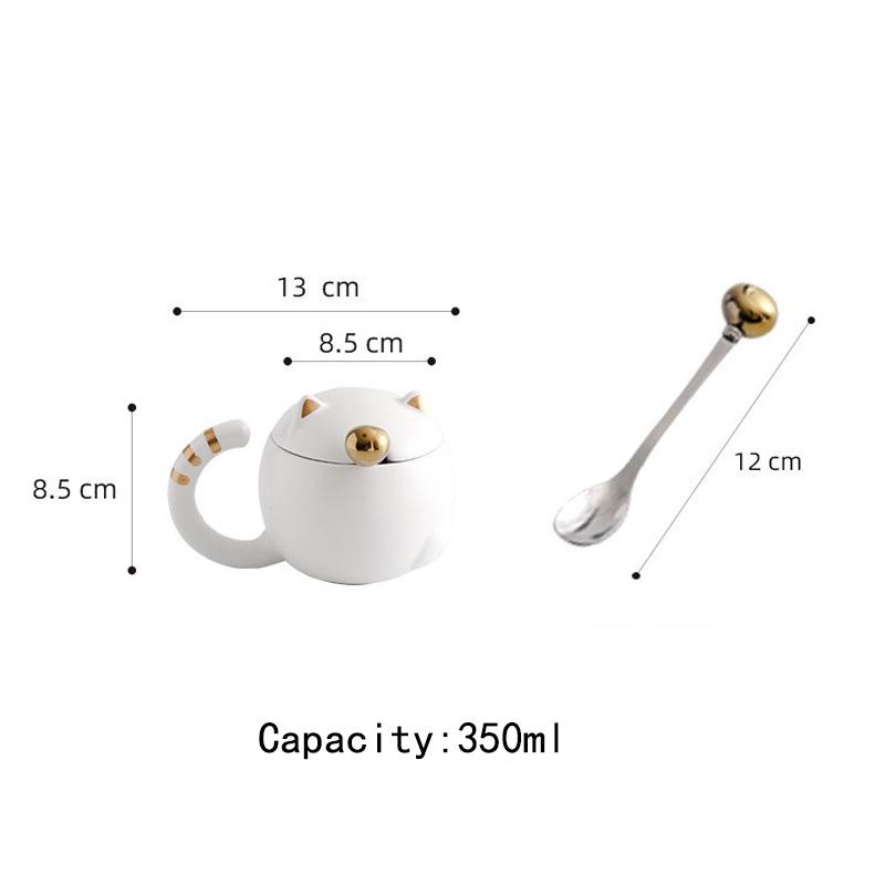 Süße Katze Kaffeetasse Geschenke für Katzenliebhaber Keramiktasse Neuheitstasse mit Deckel und Löffel Weihnachts-Geburtstagsgeschenke Geschenk für Kinder