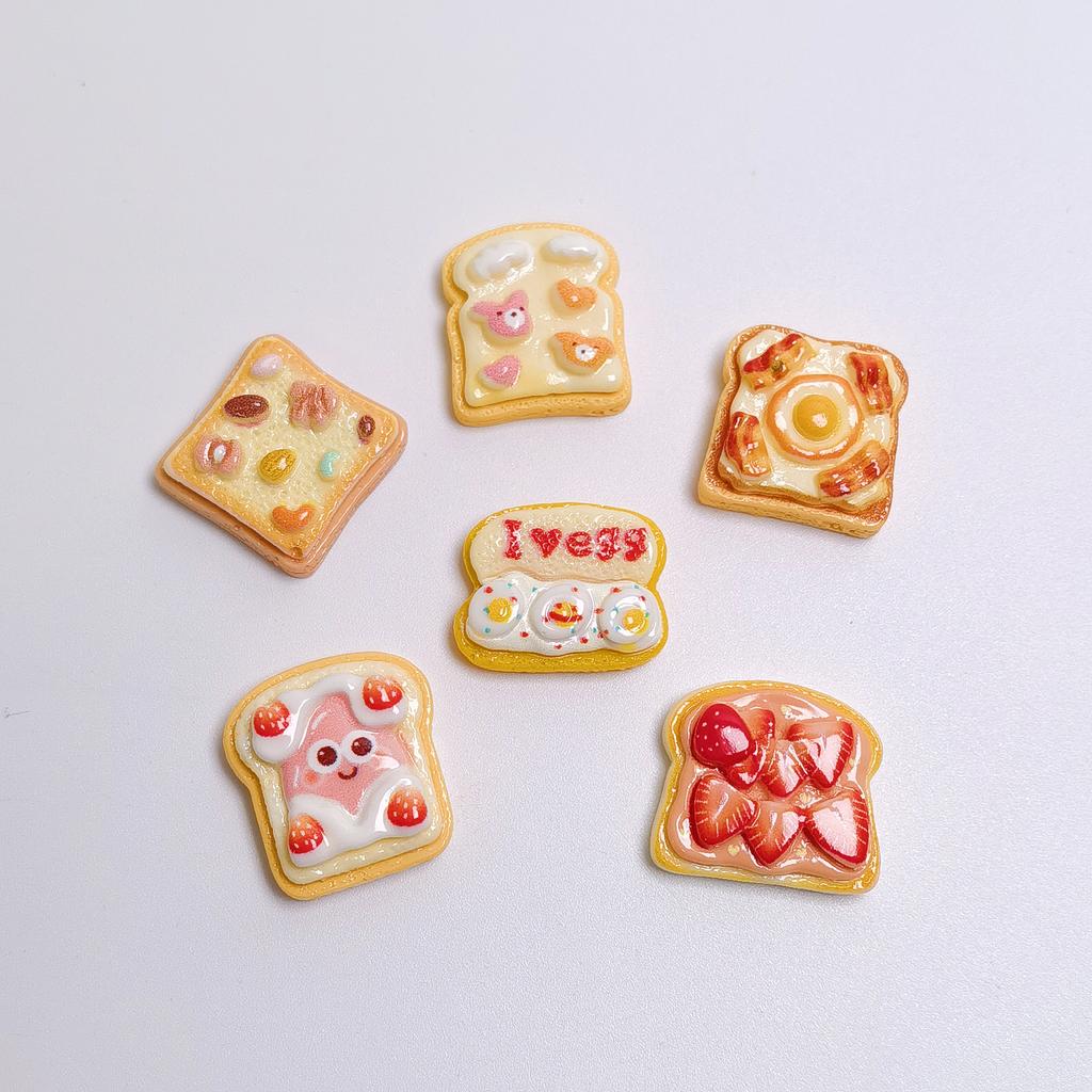 100Pcs Lifelike Toast Bread Resin Miniature Doll House Food Embellishments Flatbacks for Crafts Scrapbooking Phone Case Decor
