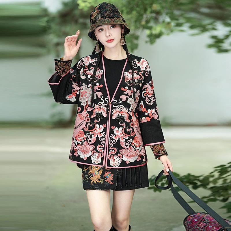 

Женский плащ-кардиган в этническом стиле с вышивкой и цветочным узором XL