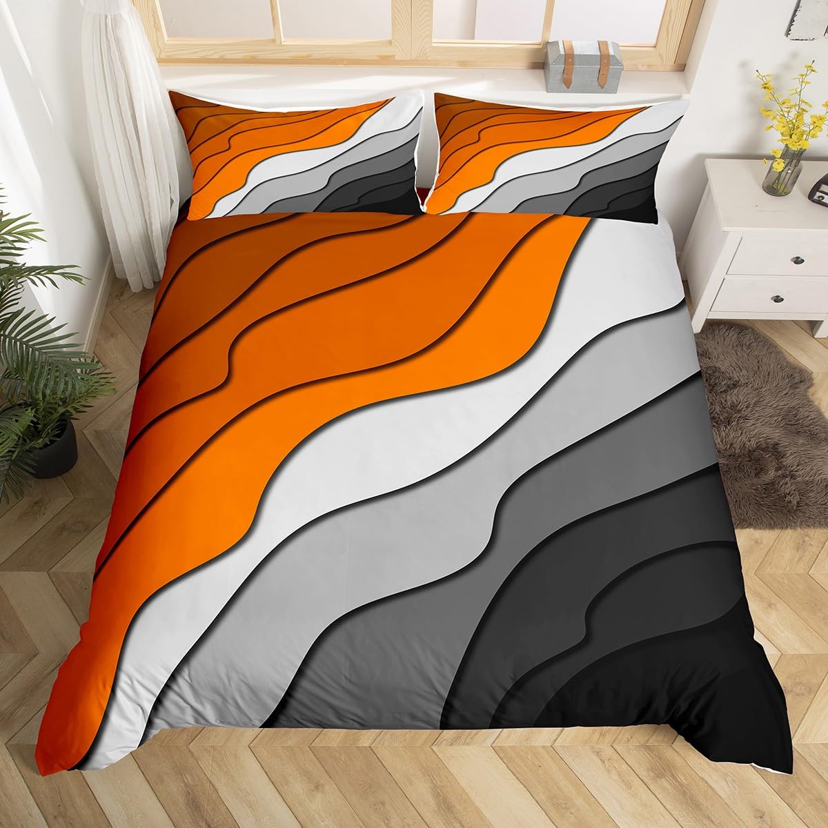 

Comforter Hawaiian Beach Abstract King Size Ocean Wave Set Gradient Stripe Bedding Modern Minimalist Room Decor 3 Piece Set Comforter (quilt)-EU Single(135*200cm)3pcs