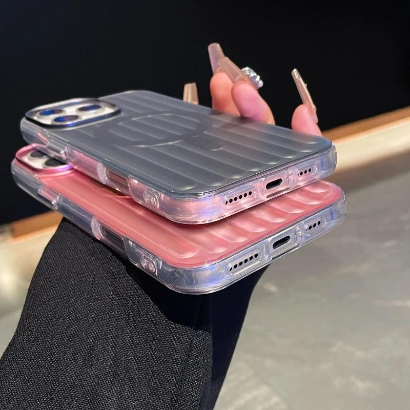 Frosted PC Stripe For Magsafe Magnetic Phone Case For iPhone 16 15 14 Pro Max 13 Wireless Charging Corrugated Shockproof Cover