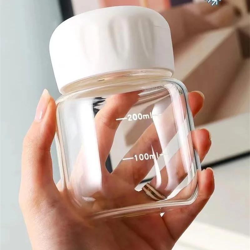 300ml Transparent Glass Water Bottles Cute Mini Portable Heat Resistant Juice Milk Flower Tea Mug for Kids Girls Home Drinkware