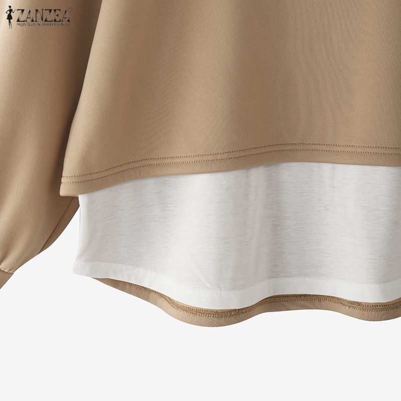 ZANZEA Women Round Neck Loose Casual Long Sleeve Pullover Tops