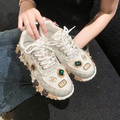 Zapatillas para Mujer Malla Transpirable Zapatos Casuales Lujo Pedrería Zapatos de Señora con Cordones Plataforma Zapatos Vulcanizados Zapatos Mujer