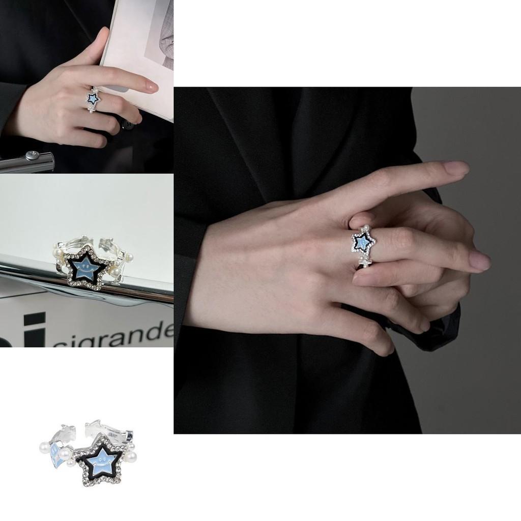 Unique Blue Lucky Star Ring For Women Stylish Copper Adjustable Fashionable Accessory 2023
