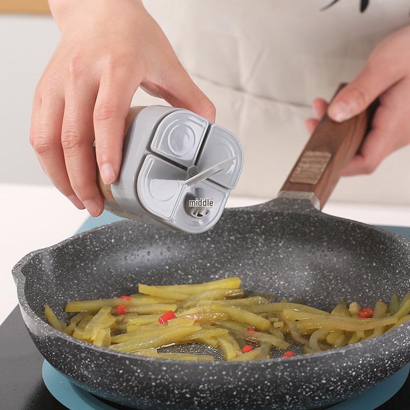Four-in-One Portable Flip-Top Seasoning Box for Kitchen and BBQ
