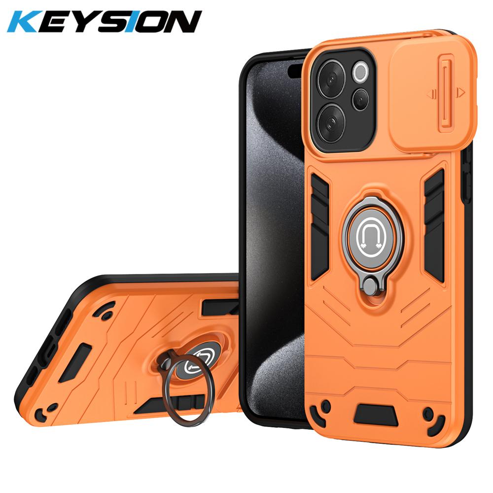 

KEYSION Shockproof Armor Ring Stand Case for VIVO V70 5G Silicone+PC Slide Camera Lens Protection Phone Back Cover for VIVO V70 for VIVO V70 оранжевый