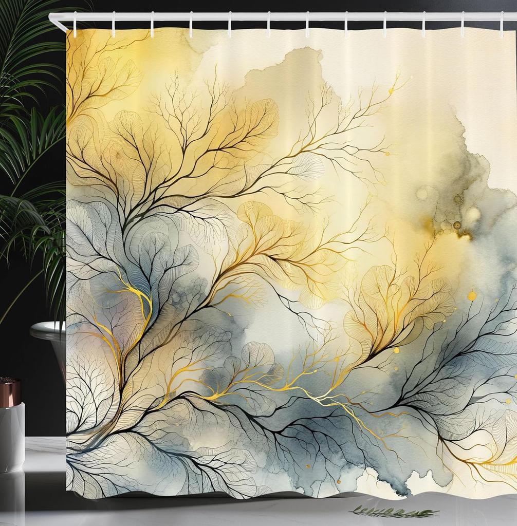 Sage Green Shower Curtain, Hexagon Honeycomb Pattern with Abstract Trippy Ornaments Jade Tones, Cloth Fabric Bathroom Decor Set