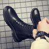 Leather Shoes for Men Black Thick Sole Platform Man Casual Boots Round Toe Free Delivery Shipping 2025 Trend Footwear Offer Pu