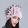 Winter Women's Warm Fashion Thick Wool Hat Rex Rabbit Fur Hat Knitted with Side Flower Hat