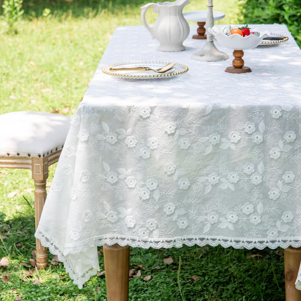 Tablecloth Three-Dimensional Embroidery Light Luxury Table Cover White Lace Table Cloth Rectangular Tablecloths Home Decor