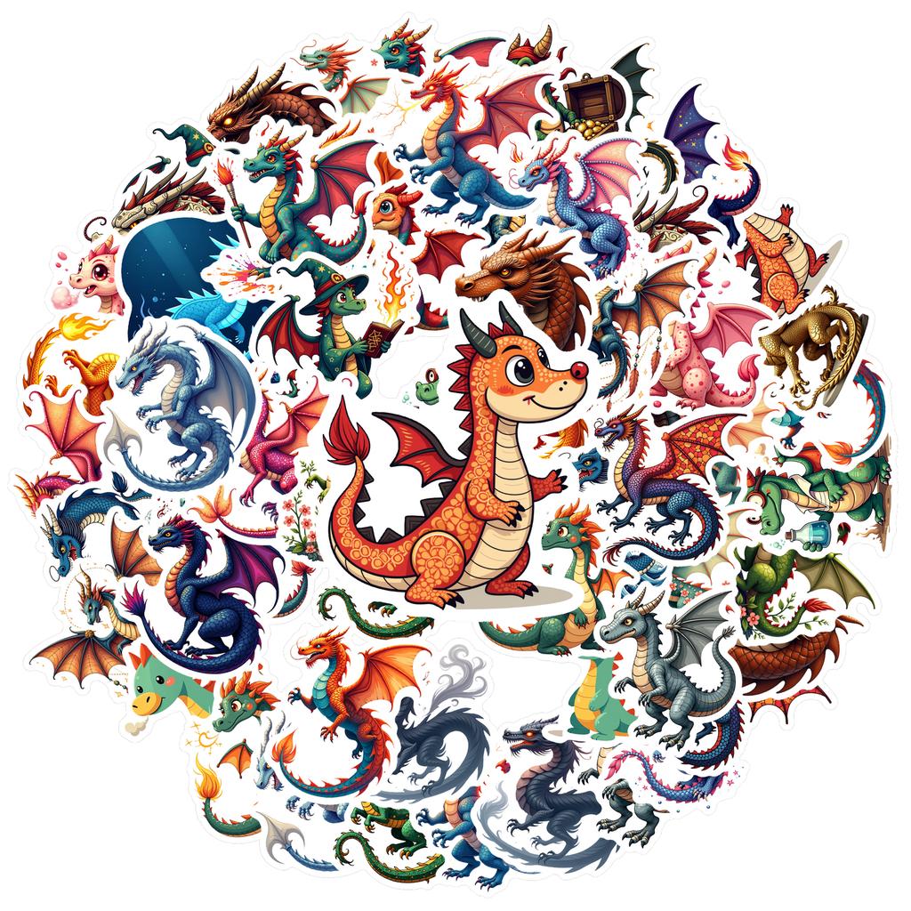 35pcs Fantasy Dragon Stickers Waterproof Graffiti Decals Stationery Reward Sticker Diy Water Bottle Laptop Phone Cases
