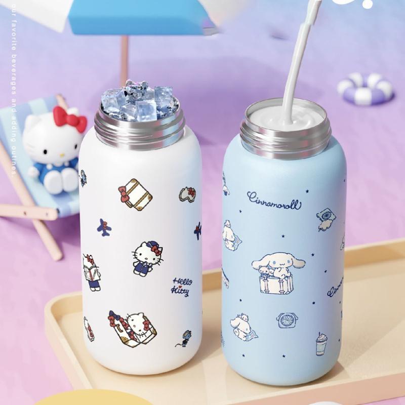 Sanrio Thermos Cup 400ml stainless Steel Cartoon Straw Cups with Lifting Rope Hello Kitty My Melody Portable Kids Water Bottle