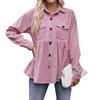 Women's Casual Long Sleeve Stand Collar Corduroy Solid Color Top Shirt